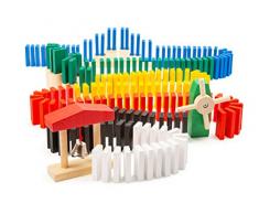 small foot 11402 Domino-Rallye, Kettenreaktions-Spiel aus Holz, 490-tlg, Geschicklichkeitsspiel für Kinder ab 3 Jahren Spielzeug, Mehrfarbig