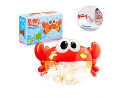 Relaxdays Badewannenspielzeug Krabbe, mit Musik, Kinder Badespielzeug Schaum, Seifenblasen, ab 3 Jahre, Kunststoff, rot