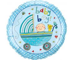 Qualatex 50253 Re-Baby Boy Kinderwagen Folienballon, rund, 45,7 cm