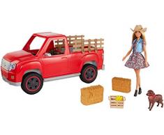 Barbie GFF52 - Spaß auf dem Bauernhof Farmer Truck mit Bäuerin Puppe, Puppen Spielzeug ab 3 Jahren