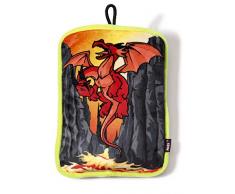 Nici 39816 - Wärmflasche Drachen Rechteckig Plüsch Bedruckt, antrazit/rot/gelb