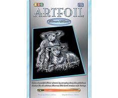 MAMMUT 8250538 - Artfoil, Kratzbild, Tiermotiv, Lämmchen, silber, Komplettset mit Kratzbild, Kratzmesser und Anleitung, Scraper, Scratch, glänzend, Kratzset für Kinder ab 8 Jahre