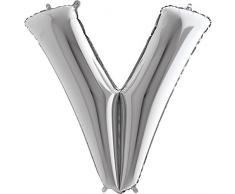 Ballon Buchstabe V in Silber - XXL Riesenbuchstabe 100cm - für Geburtstag Jubiläum & Co - Party Geschenk Dekoration Folienballon Luftballon Namen Wörter (Buchstabe V)