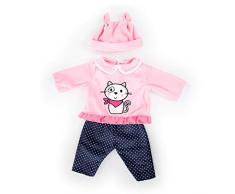 Bayer Design 83886AA Puppenkleidung für 33-38cm Puppen, Hose, Oberteil und Mütze, Set, Outfit mit Katze und aufwendigem Design, pink, blau