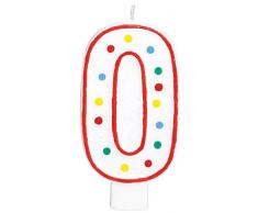 amscan 177780 Zahlenkerze 0, Weiß, Punkte farbig Sortiert