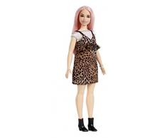 Barbie FXL49 - Fashionistas Puppe im Leoparden Kleid mit rosa Haaren, Puppen Spielzeug ab 3 Jahren