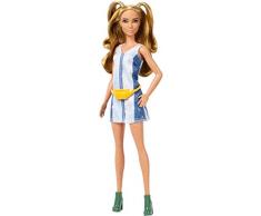 Barbie FXL48 - Fashionistas Puppe im Denim Kleid mit blonden Haaren, Puppen Spielzeug ab 3 Jahren