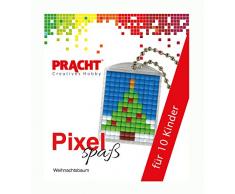 Pracht Creatives Hobby P90058-16501 - Pixel Spaß Bastelset für 10 Kinder, mit 10 Medaillons mit Tannenbaum Motiv zum Pixeln, für Jungen und Mädchen, Kindergeburtstag, Bastelnachmittag, Schulen, Kitas