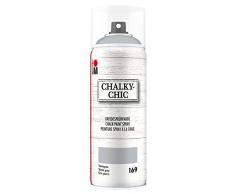 Marabu 02630018169 - Chalky Chic Spray, steingrau 400 ml, deckende, matte Kreidesprühfarbe auf Wasserbasis, für samtweiche Oberfläche auf Holz, Metall und Kunststoff, Used Look durch Anschleifen