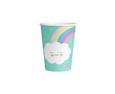 amscan 9904301 8 Papierbecher Rainbow & Cloud, 250 ml, Mehrfarbig