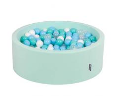 KiddyMoon Bällebad 90X30cm/300 Bälle ∅ 7Cm Bällepool Mit Bunten Bällen Für Babys Kinder Rund, Mint:Helltürkis-Weiß-Transparent-Baby Blau