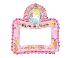 Amscan 110477-01 Folienballon Selfierahmen Magisches Einhorn, Mehrfarbig