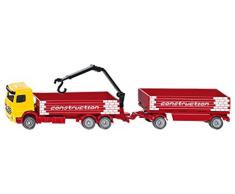 SIKU 1797, Baustoff-LKW mit Anhänger, 1:87, Metall/Kunststoff, Rot/Gelb, Beweglicher Kran