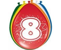 Folat 08208 8. Geburtstag Ballons 30 cm-8 Stück, Mehrfarbig