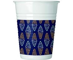 Procos 90579 Partybecher Neon Flamingo, Einhorn, Unicorn, Eis aus Plastik, 8 Stück, schwarz