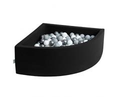 KiddyMoon Bällebad 90X30cm/300 Bälle Bällepool Mit Bällen ∅ 7Cm Für Babys Kinder Viertel Eckig, Schwarz:Weiß/Grau/Silbern