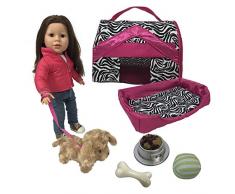 The New York Doll Collection Puppy Puppy Dog Spielset inkl. Kuschelhund, Leine, Tragetasche, Bett, Futter und Ball – perfektes Spielzeug für 46 cm große Puppen – Puppenzubehör