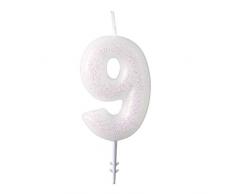 amscan 9904384 Zahlenkerze 9 Glitzer, Weiß/Pink
