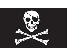 SHATCHI Piratenflagge Jolly Roger Totenkopf und gekreuzte Knochen 5FX 91 cm Halloween Pirat Banner Tischdecke Party Dekorationen, 5x3