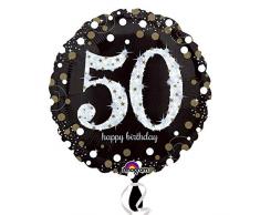 amscan 3213101 Folienballon 50 Sparkling Birthday, Schwarz, Silber, Gold