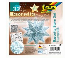 folia 403/1515 - Bastelset Bascetta Stern Sterngrafik weiß/eisblau, 32 Blatt, 15 x 15 cm, fertige Größe des Papiersterns ca. 20 cm, mit ausführlicher Anleitung - ideal zur zeitlosen Dekoration