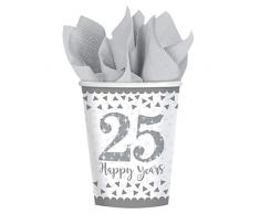 amscan 9902200 8 Papierbecher Silver Anniversaries, 266 ml, Mehrfarbig