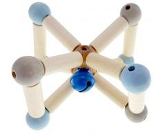 Hess Holzspielzeug 11121 - Rassel aus Holz, Twist nature blue, ab 3 Monate, ca. 8 x 8 x 6 cm, Geschenk zur Geburt oder Taufe