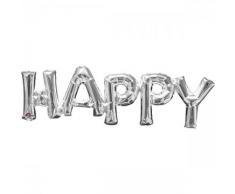 amscan 3310001 Folienballon SuperShape Wort Happy, Silber