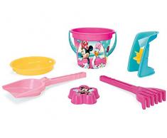 Wader 77437 Eimergarnitur Disney Minnie Mouse mit Eimer, Sieb, Sandmühle, Schaufel, Rechen und Sandform, 6 teilig, bunt