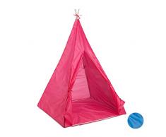 Relaxdays Tipi Spielzelt, Drinnen & Draußen, Wigwam mit Boden, für Kinder ab 3 Jahren, Kinderzelt, 100 x 100 cm, pink