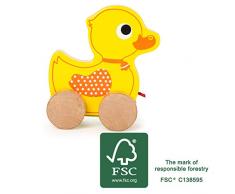 Ziehspielzeug aus Holz, FSC® 100%-zertifiziert, mit Süßem Entchen auf vier Naturbelassenen Rädern und Langer Schnur zum Hinterherziehen