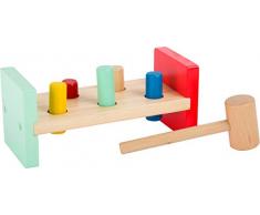 small foot 10453 Klopfbank Move it aus Holz, mit Bank, 5 Stiften und Hämmerchen, fördert die Geschicklichkeit, Mehrfarbig