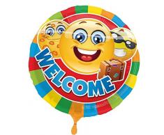 Folienballon Welcome! Happy Faces & Koffer ca. 43 cm Durchmesser