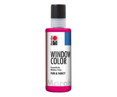 Marabu 04060004005 - Window Color fun & fancy, Transparentfarbe auf Wasserbasis, ablösbar auf glatten Flächen wie Glas, Spiegel, Fliesen und Folie, 80 ml, himbeere
