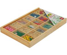 Lena 32024 - Bastelset Holzfädelperlen groß und Holzfädelbuchstaben in Holzkassette, Perlen Set mit über 400 Teile, Fädelperlen aus Holz, Holzperlen Set für Kinder ab 4 Jahre, mit Buchstaben Perlen