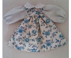Puppenmode Sturm 2622-0 Kleid für Puppen, Beige, Blau-geblümtes