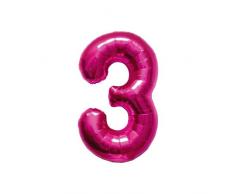 Northstar Balloons: Folienballon Zahl 3 Magenta, 40cm