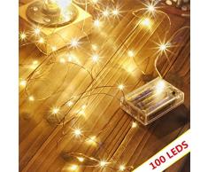 Shatchi 51027-GOLD-SPARKLES-LIGHT-100-W-1PCS 100 weiße LED Micro Reis Kupfer Gold Draht Innen Batteriebetrieben Firefly Lichterkette Hochzeit Party Weihnachten Home Decor 10 m