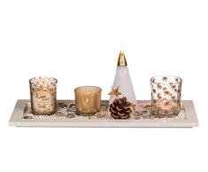Out of the Blue 950094 - Weihnachtsdeko Set, weißes Holz Tablett mit Teelichthaltern, Teelicht, Kerzen und Dekoration, ca. 36 x 14 cm