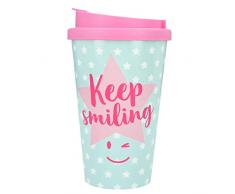 Depesche 2180.029 to-Go Becher aus Kunststoff mit Spruch, 350 ml, Keep Smiling, Mehrfarbig