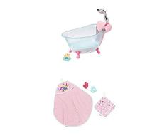 Zapf Creation 824610 Bathtub Baby Born Badewanne Puppe, Bunt, Einheitsgröße + Bath Kapuzenhandtuch & Schwamm, rosa