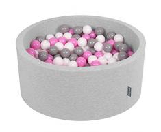 KiddyMoon Bällebad 90X40cm/300 Bälle ∅ 7Cm Bällepool Mit Bunten Bällen Für Babys Kinder Rund, Hellgrau:Grau/Weiß/Hellpink