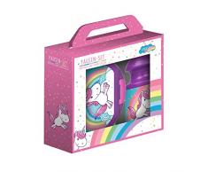 POS 27564 - Pausen-Set mit niedlichem Einhorn Motiv, 2 teiliges Set bestehend aus Brotdose und Trinkflasche, für Jungen und Mädchen, im Geschenkkarton, ideal als Geschenk zur Einschulung