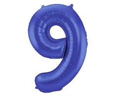 Folat 65929 Blauer Metallic Matt Folienballon Zahl 9-86 cm