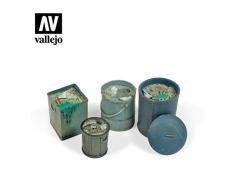 Vallejo SC213 1/35 Mülleimer, 4 Stück Modellbausatz, verschieden