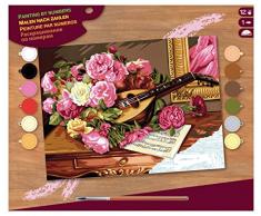 MAMMUT 8241037 - Malen nach Zahlen Senior, Romantischer Blumenstrauβ, Komplettset mit bedruckter Malvorlage im A3 Format, 12 Acrylfarben, Pinsel, Anleitung, großes Malset ab 10 Jahre