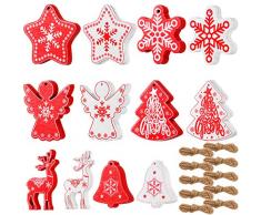 Tatuo 120 Stück Weihnachts-Ornamente Holz-Ornamente zum Aufhängen, Verzierungen, Basteln für Weihnachtsbaum, Heim, Kranz, Dekorationen (Rot und Weiß, Verschiedene Formen)