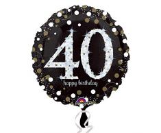 amscan 3213001 Folienballon 40 Sparkling Birthday, Schwarz, Silber, Gold