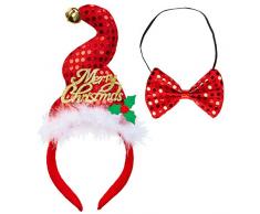 WIDMANN 04161 Weihnachtsmann Minihut aus Pailletten mit Glöckchen und Fliege, rot