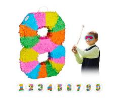 Relaxdays 10025189_910 Pinata Geburtstag, Zahl 8, zum Aufhängen, Kinder & Erwachsene, Papier, zum selbst Befüllen, Piñata, bunt